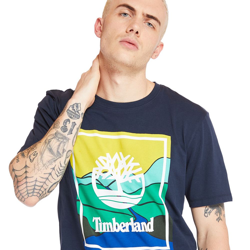 Camisetas Masculino - Timberland Kennebec River Horizon Graphic - TCRGP8439 - Azul Marinho